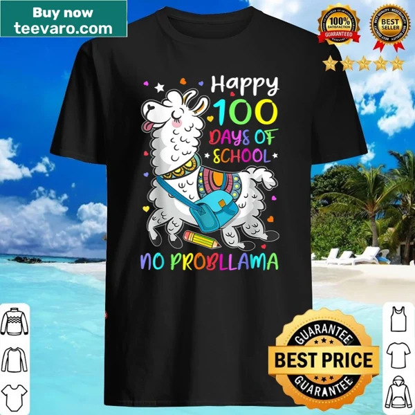Cartoon llama shirt celebrating 100 days of school