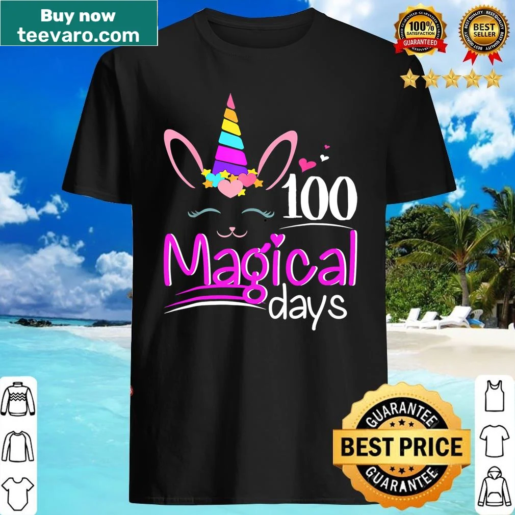 Cute unicorn graphic 100 Magical Days school shirt for girls