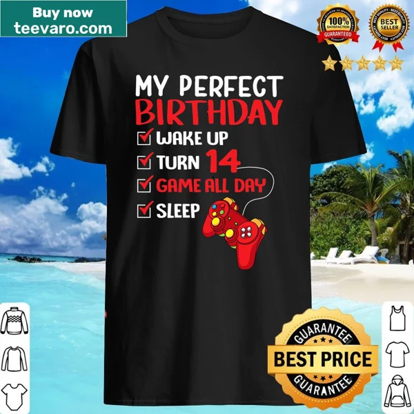 Birthday gaming shirt for 14-year-old boys with playful typography