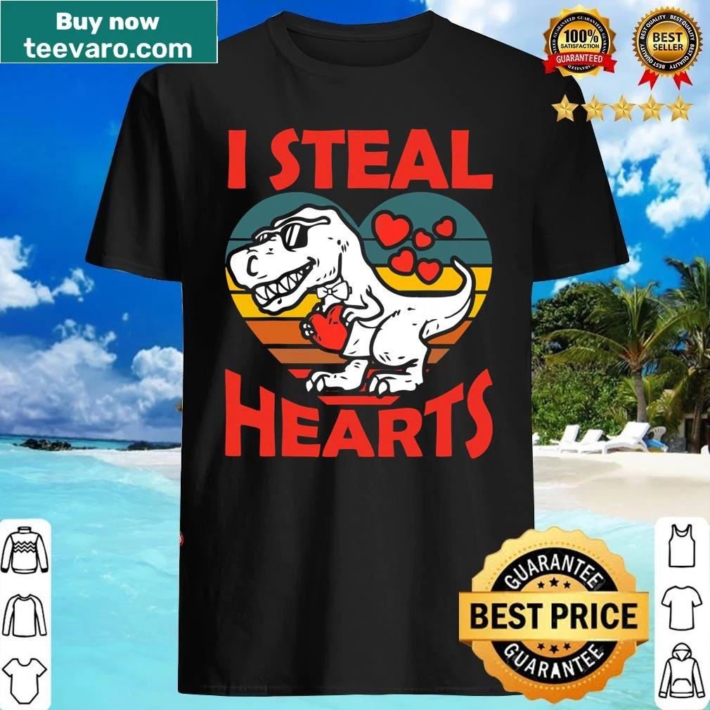 Funny kids t-shirt with cartoon T-Rex and hearts design