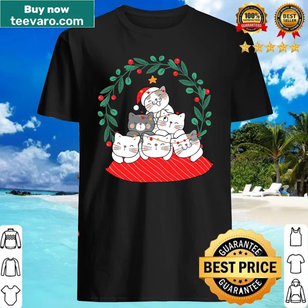 Cartoon cat with a Christmas tree design on a shirt