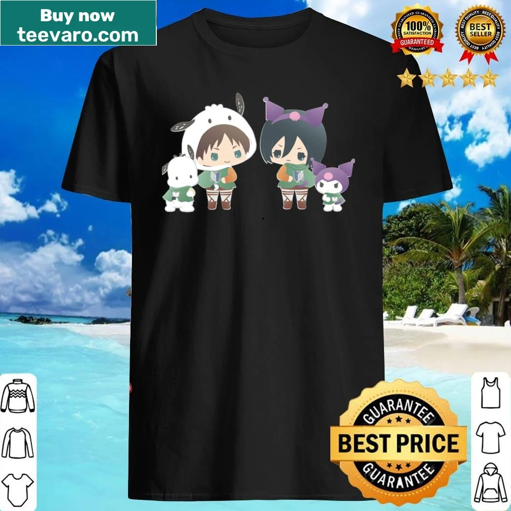 Cute anime design with Erwin Smith, Levi Ackerman, penguin, and kitten
