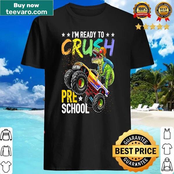 Playful T-rex driving a monster truck shirt for kids