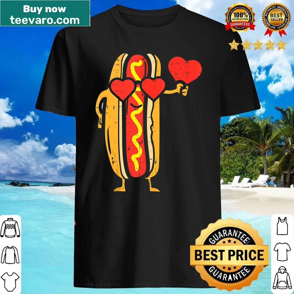 Cute hot dog in a heart bun food lover Valentine's shirt