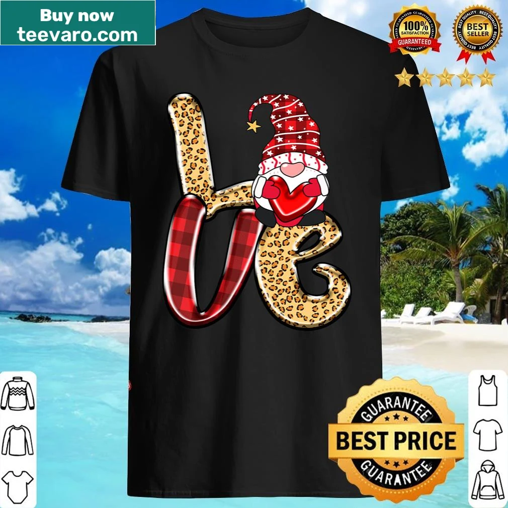 Funny t-shirt with love gnomes in leopard plaid graphic