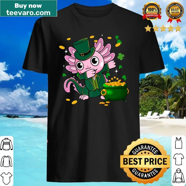 Cartoon axolotl leprechaun dabbing with a pot of gold on a t-shirt