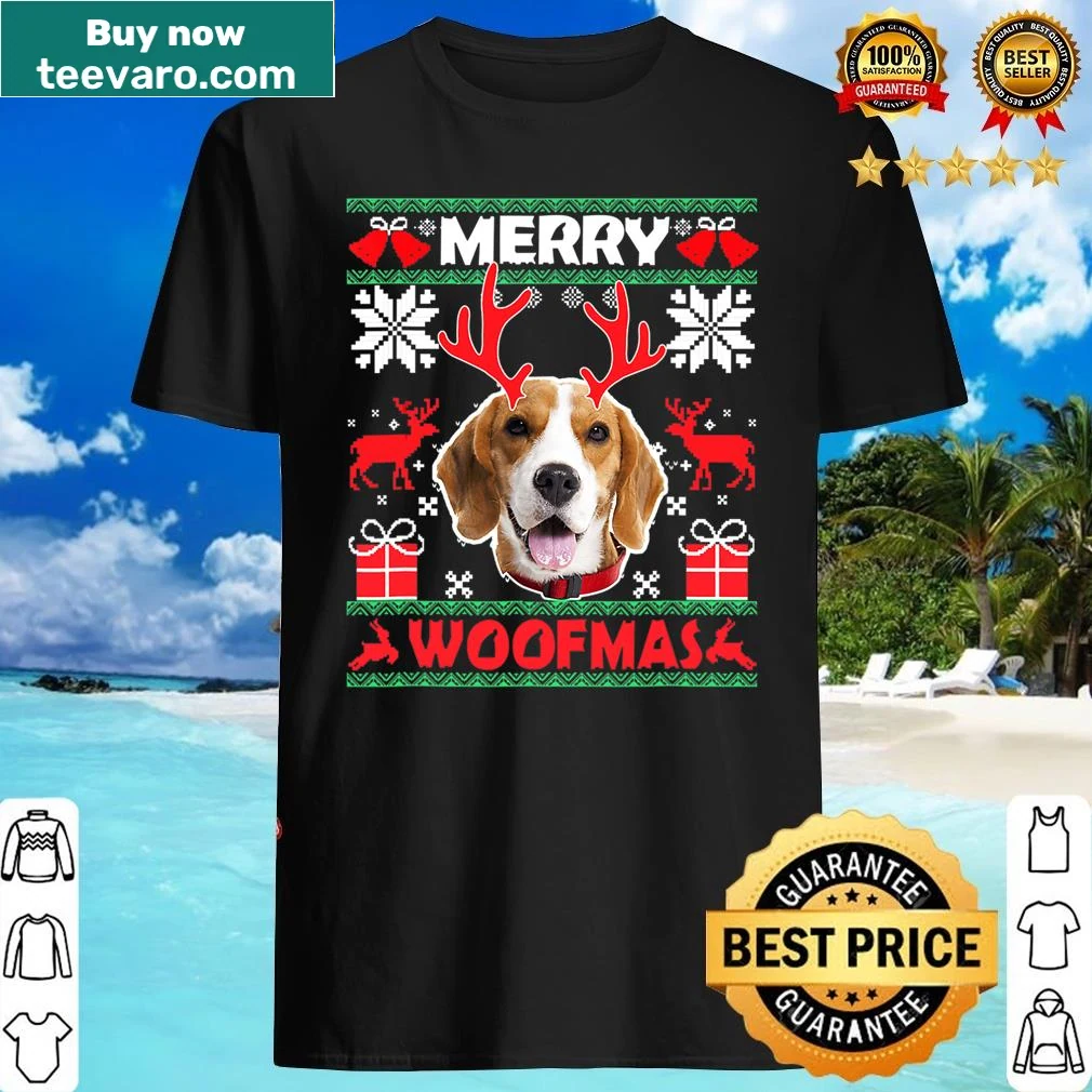 Funny Merry Woofmas shirt for dog lovers with a holiday theme.