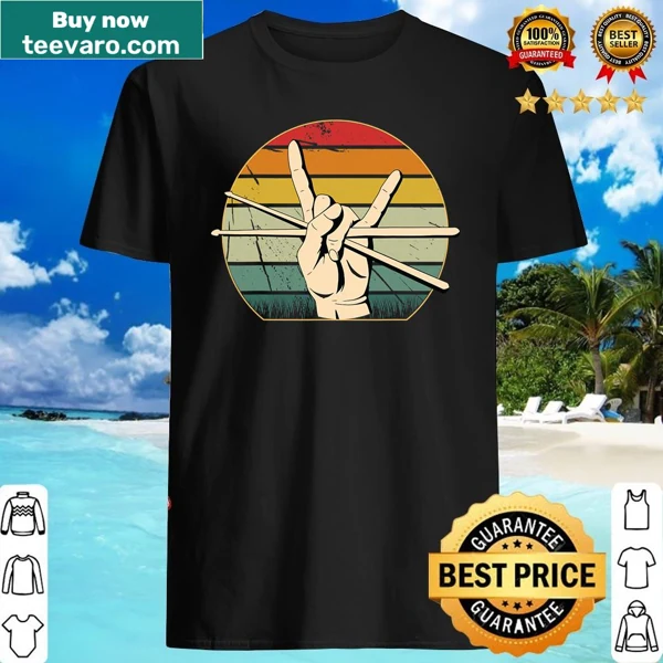 Retro drummer shirt with a graphic of drumsticks