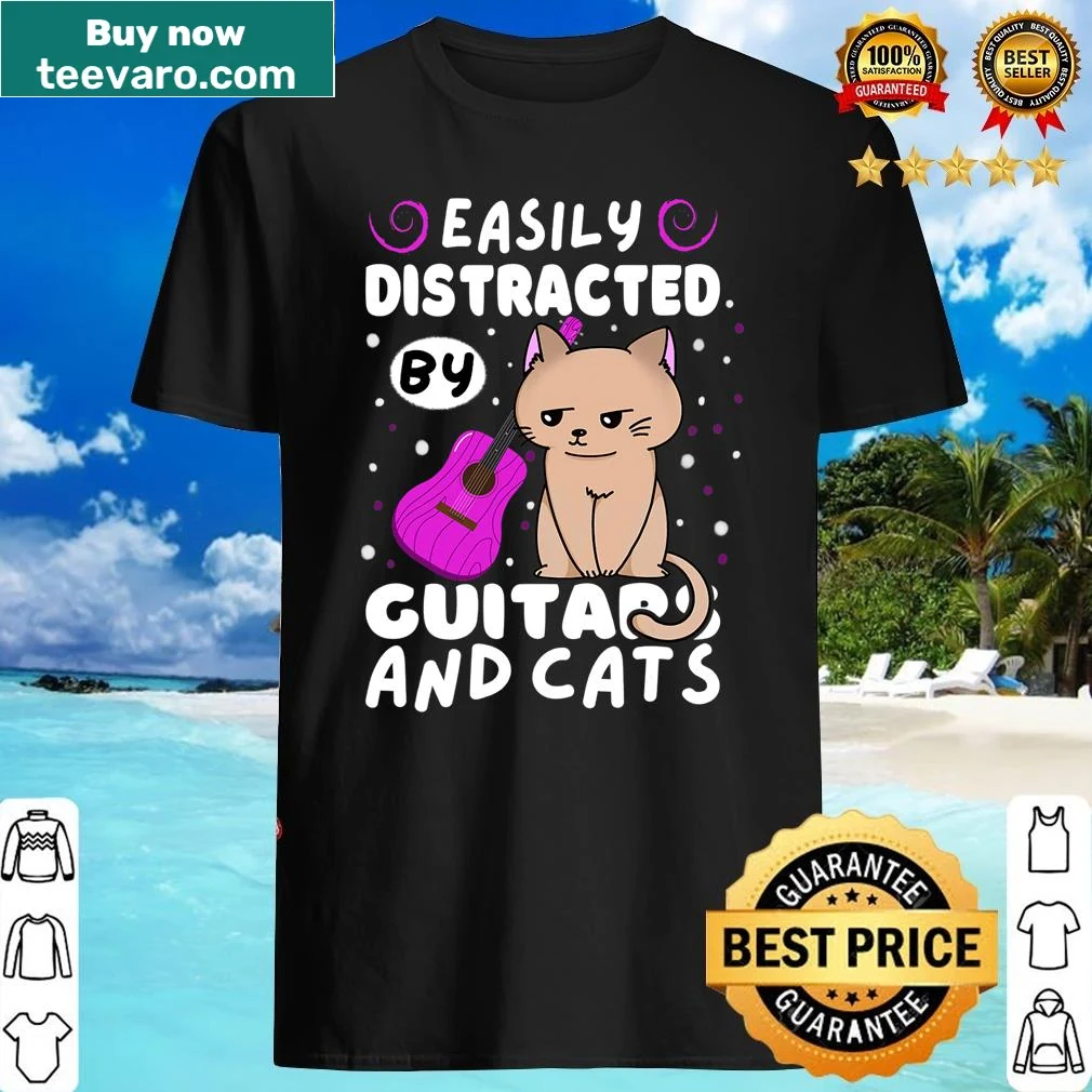 Funny shirt for cat and guitar lovers stating distraction