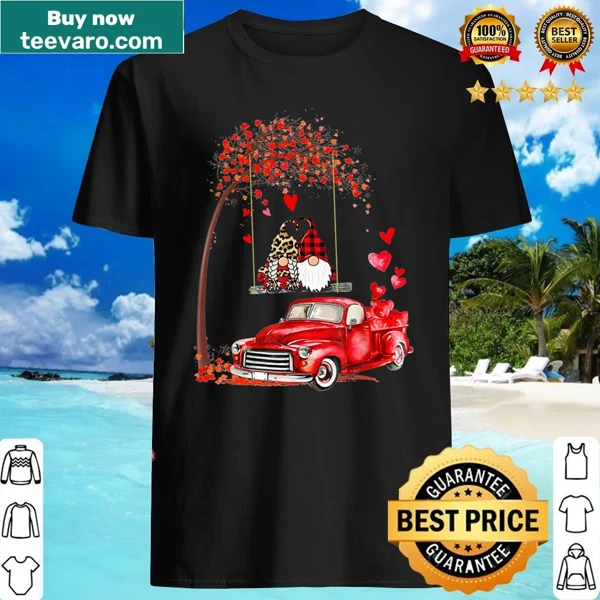 Couple matching shirt with gnome in truck and red plaid design