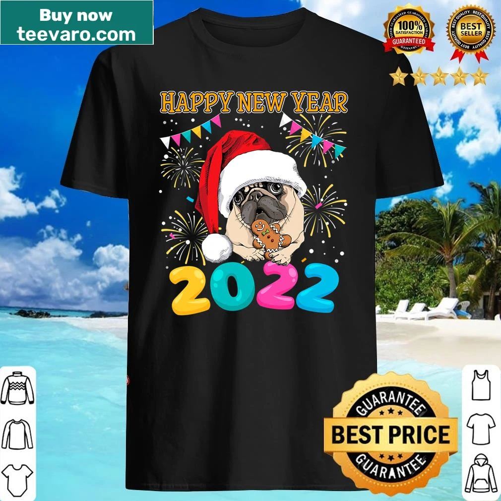 Cute pug illustration celebrating New Year 2022 t-shirt