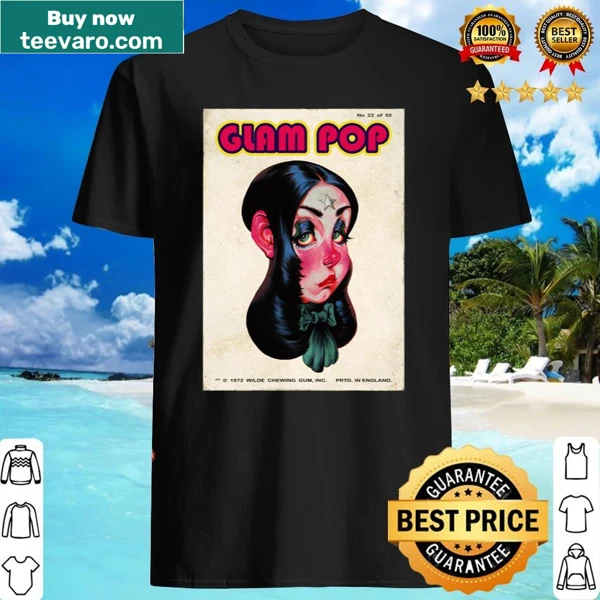 Shirt celebrating glam pop trading cards with retro graphics.