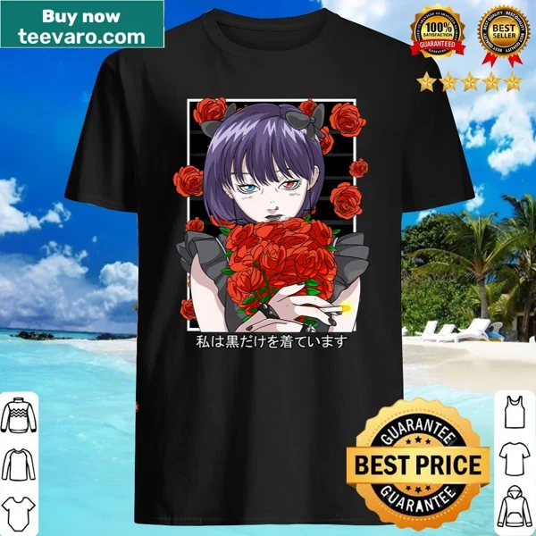 Gothic anime girl shirt with roses and vaporwave aesthetic