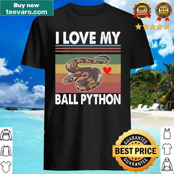 Retro style t-shirt featuring the phrase 'I Love My Ball Python' with a playful design.
