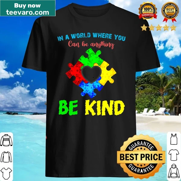 Puzzle piece design with the phrase Be Kind for autism awareness