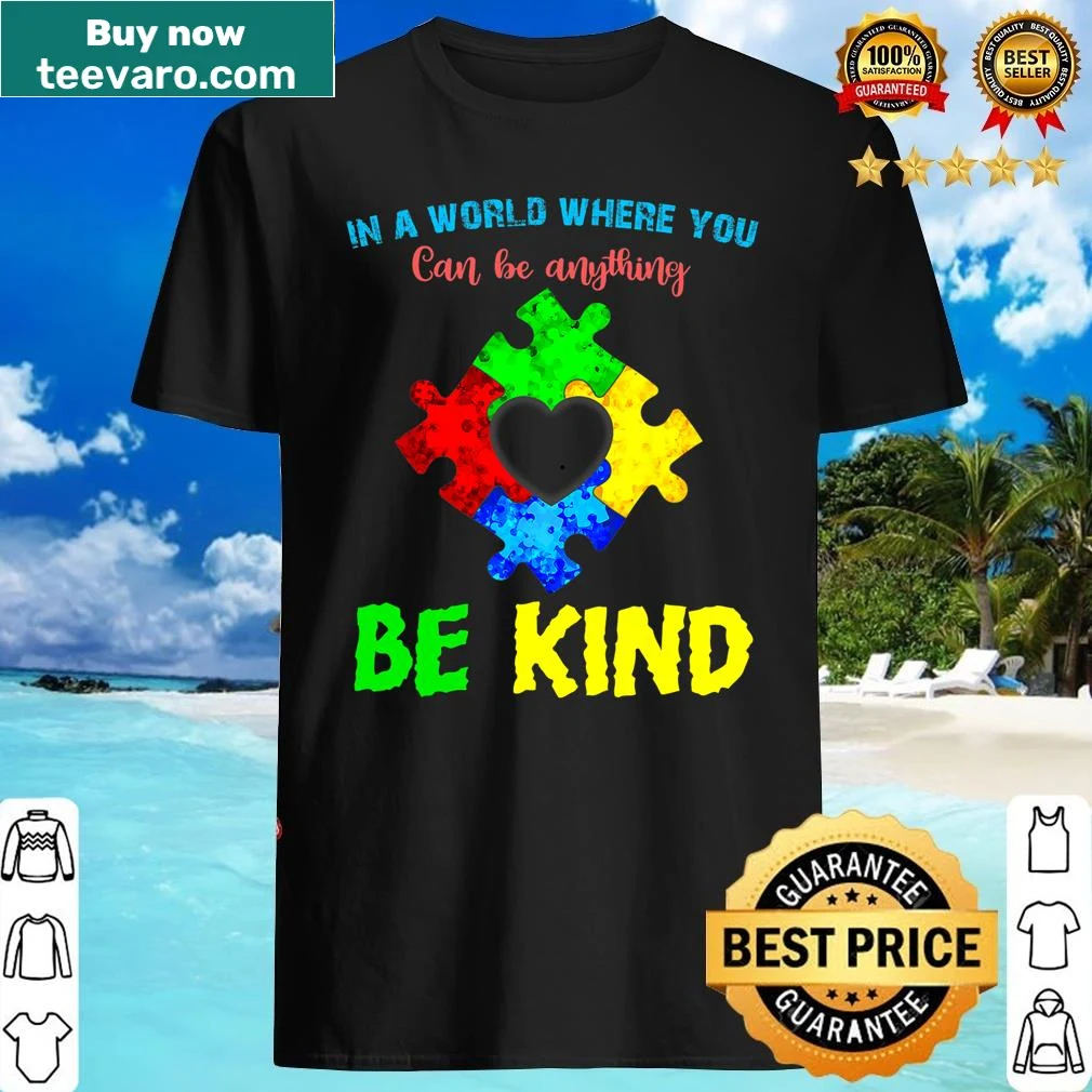Puzzle piece design with the phrase Be Kind for autism awareness