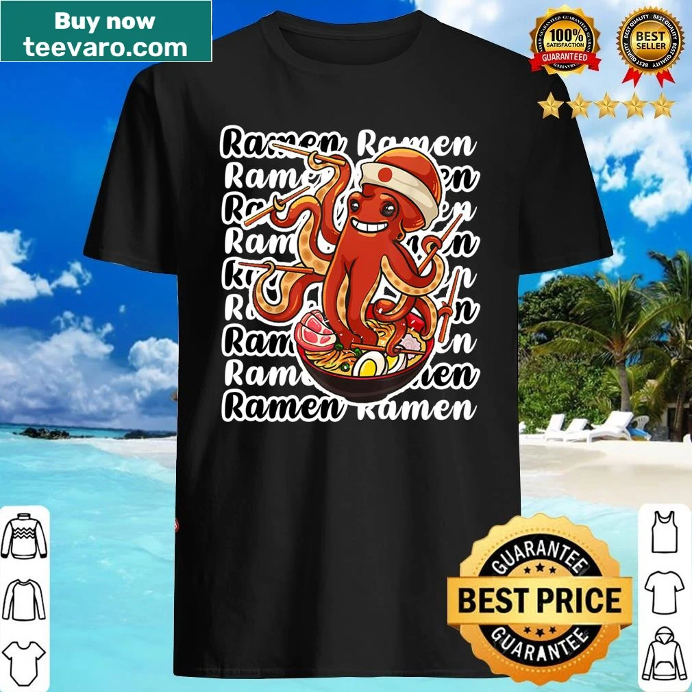 Kawaii octopus enjoying ramen noodles shirt design