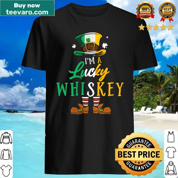 St. Patrick's Day shirt with leprechaun hat and whiskey graphic