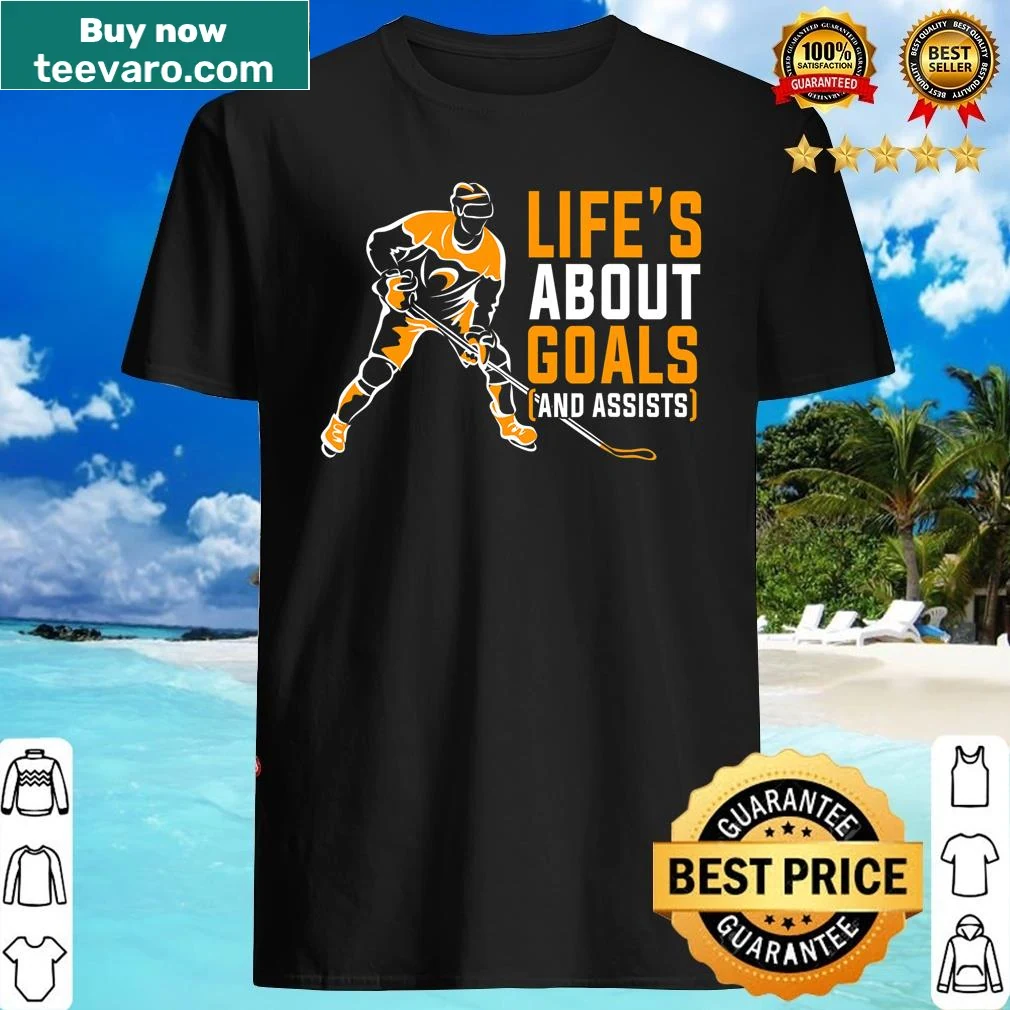 Inspirational ice hockey shirt with players and a goals message