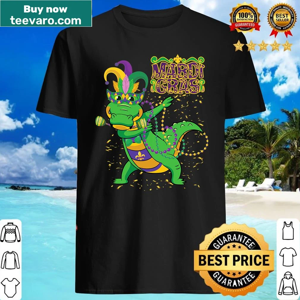 Mardi Gras t-shirt featuring a dabbing alligator