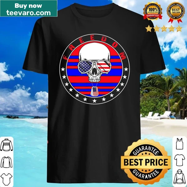 Memorial Day shirt with skull, dog tag, and American flag design