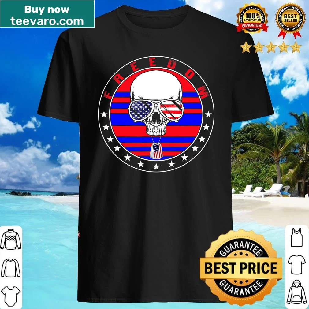 Memorial Day shirt with skull, dog tag, and American flag design