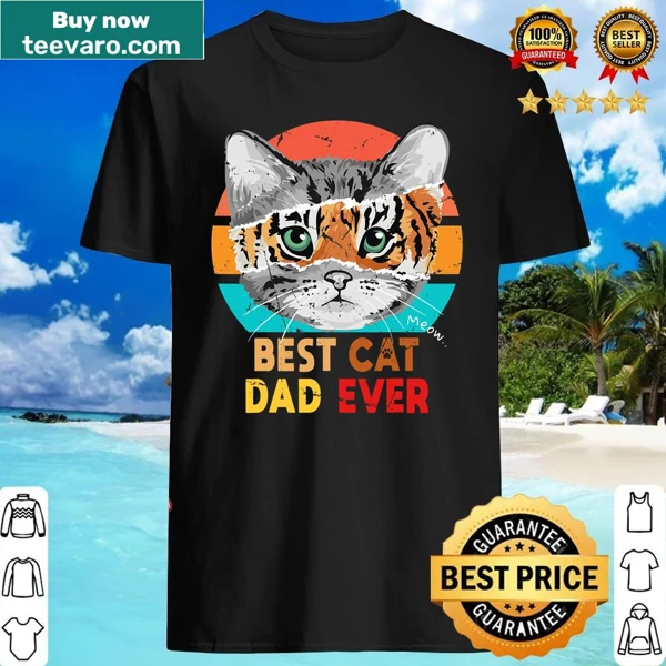 Vintage retro shirt for the best cat dad featuring a sunset and tiger cat