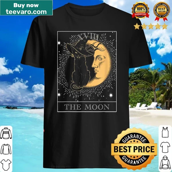 Illustrated moon tarot card with a cat for a unique graphic shirt