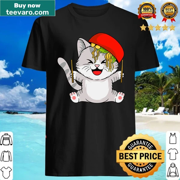 Ramen Cat shirt with cute cartoon cat and bowl of ramen