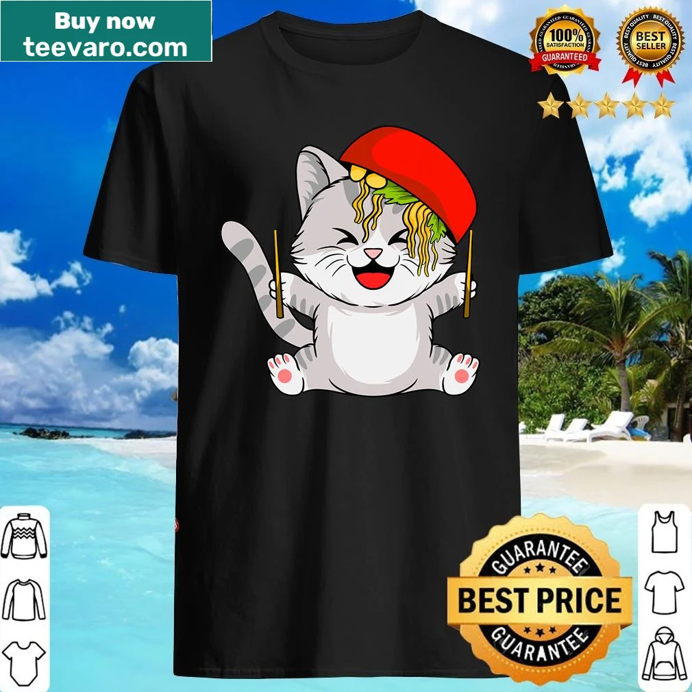 Ramen Cat shirt with cute cartoon cat and bowl of ramen
