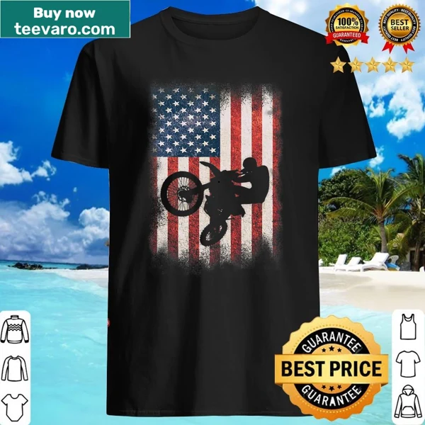 Retro American flag graphic with motorbike design on shirt