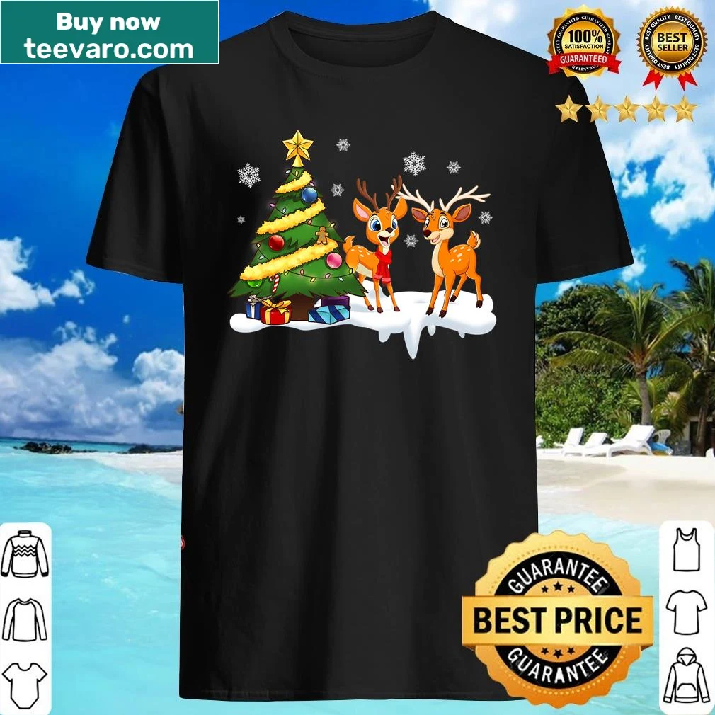 Rudolph and Clarice illustrated design on a kid's Christmas tee