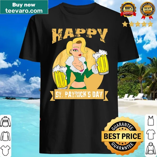 Shamrock and beer graphic celebrating St. Patrick's Day on shirt