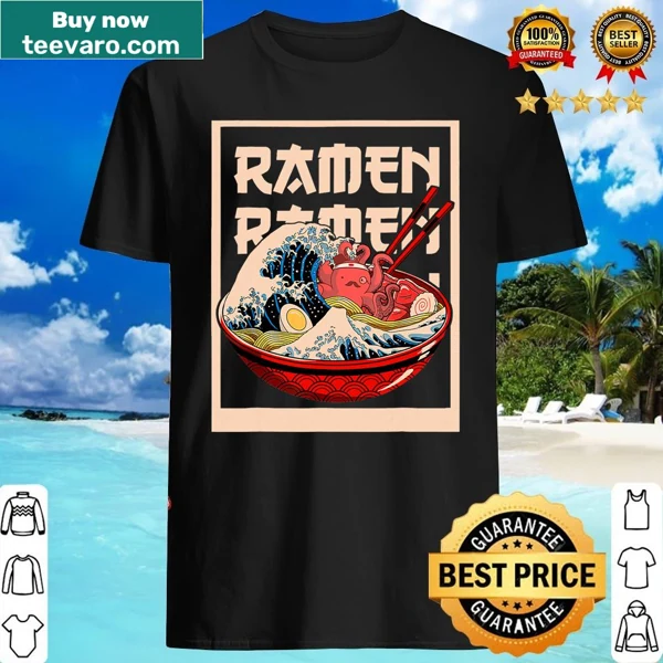 Cute kawaii shrimp ramen shirt featuring an anime design