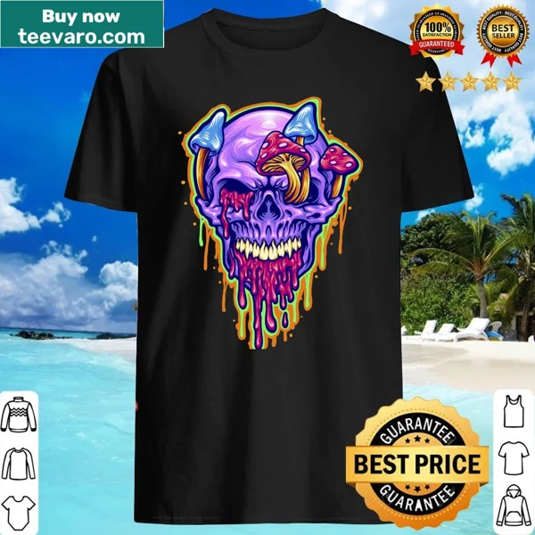 Shirt featuring a skull design with mushrooms for nature lovers