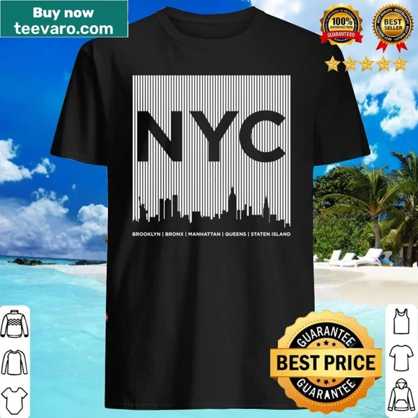 Shirt featuring the names of New York City's five boroughs in stylish typography.