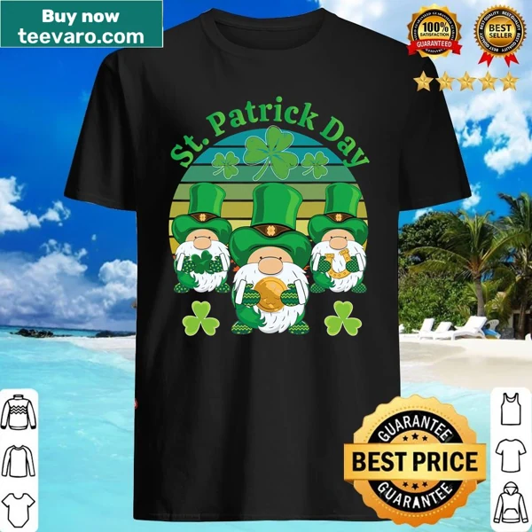 Cute St. Patrick's Day T-shirt with three gnomes and shamrocks