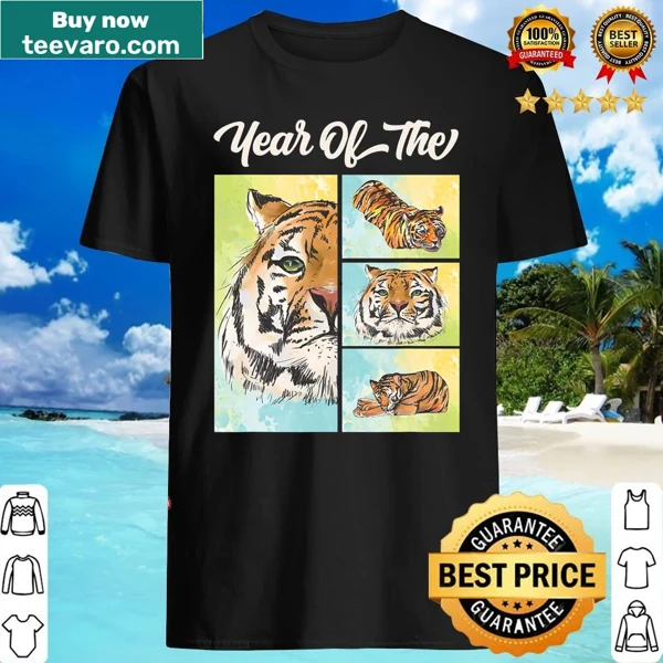 Watercolor tiger head graphic on zodiac-themed shirt