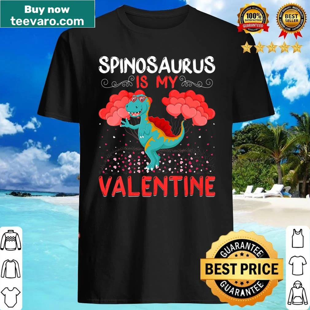 Funny V-neck shirt with Spinosaurus illustration and Valentine text