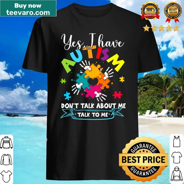 Graphic shirt with message about autism awareness encouraging communication