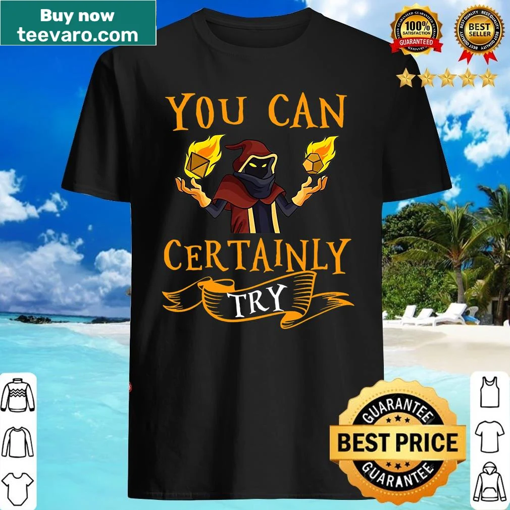 Humorous RPG text design on a gaming t-shirt
