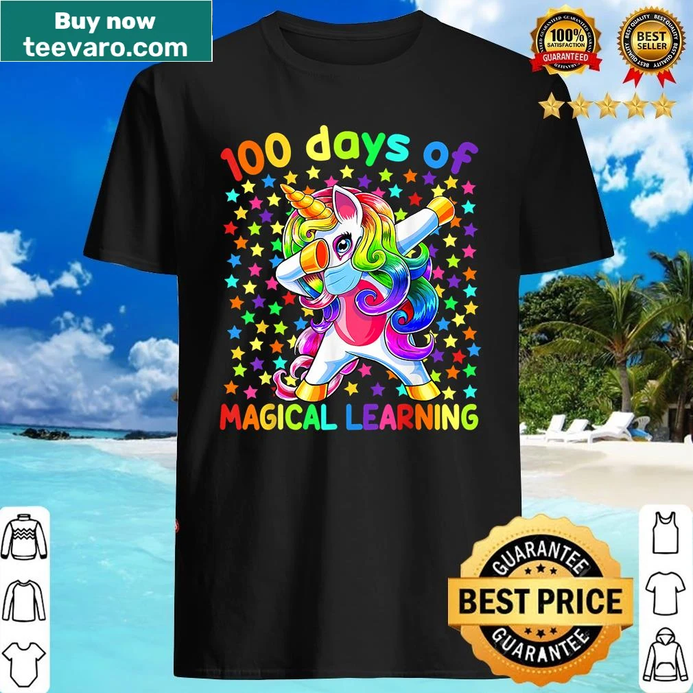 Cute shirt with a dabbing unicorn celebrating 100 days of learning