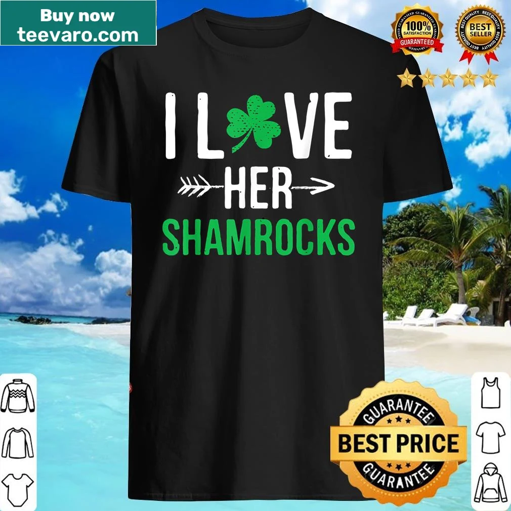 Couples shirt with 'I Love Her Shamrocks' text for St. Patrick's Day