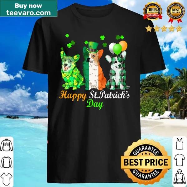 Corgi and shamrock graphic for St. Patrick's Day