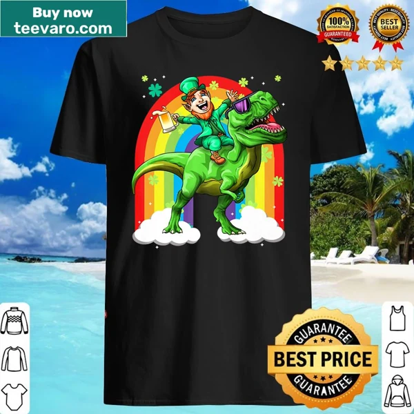 Funny leprechaun and T. rex drinking beer shirt for St. Patrick's Day