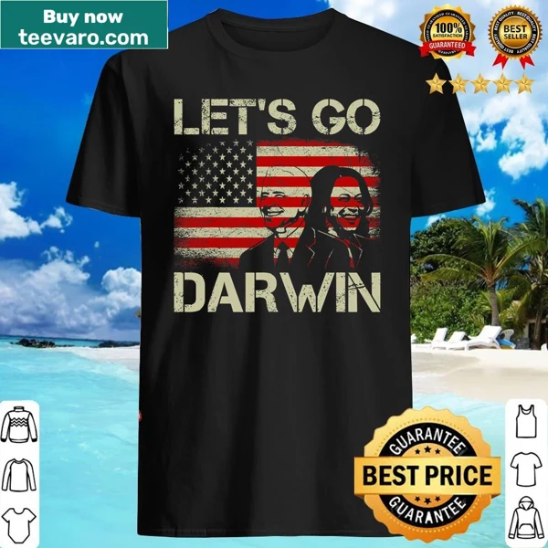 American flag with 'Let's Go Darwin' and Biden-Harris text graphic