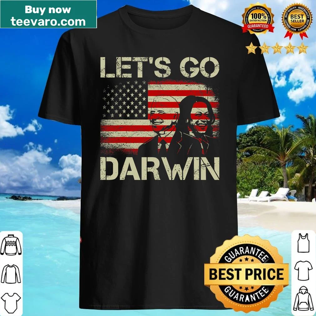 American flag with 'Let's Go Darwin' and Biden-Harris text graphic