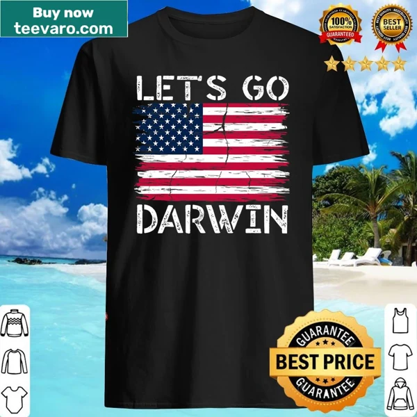 Vintage-style shirt with US flag and text about Darwin
