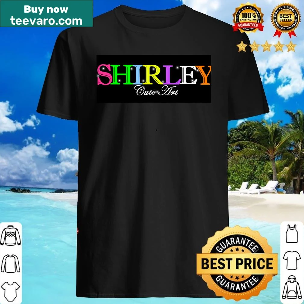 Cute art graphic on shirt with 'Logo Created - Shirley' text