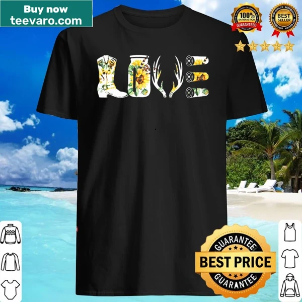 Hunting-themed shirt with deer and sunflower illustration